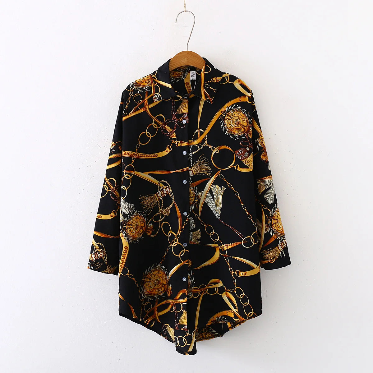 Luxury long shirt in baroque style – Elegant silk-cotton blouse with geometric print - CheapSeasons