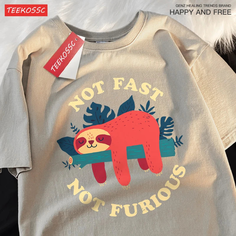 "Not Fast, Not Furious" Premium Shirt – 100% Cotton & Funny Sloth Design (Oversize) T-Shirts - CheapSeasons