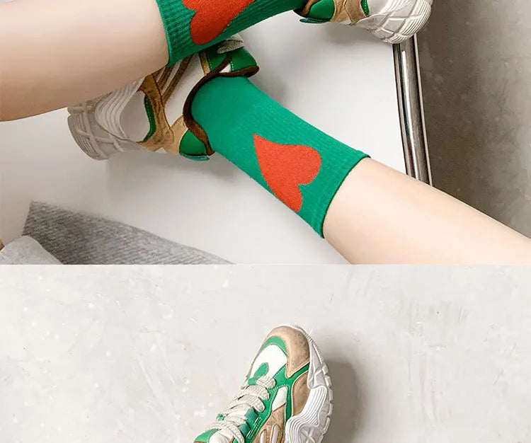 Organic cotton socks “Spread Love” – vibrant colors with a cute heart embroidery - CheapSeasons