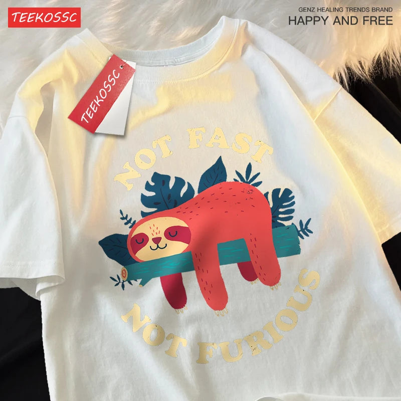 "Not Fast, Not Furious" Premium Shirt – 100% Cotton & Funny Sloth Design (Oversize) T-Shirts - CheapSeasons