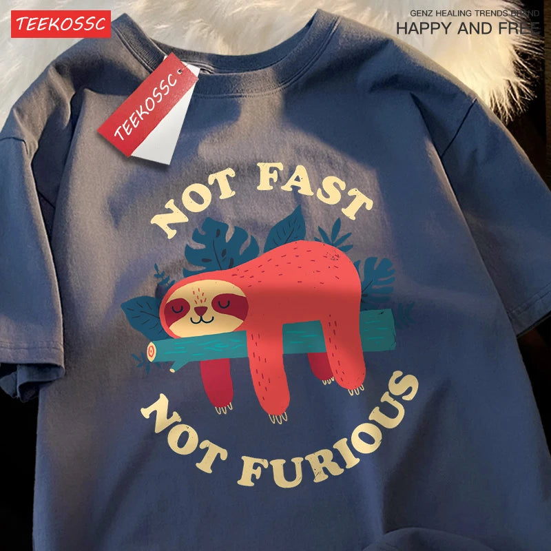 "Not Fast, Not Furious" Premium Shirt – 100% Cotton & Funny Sloth Design (Oversize) T-Shirts - CheapSeasons