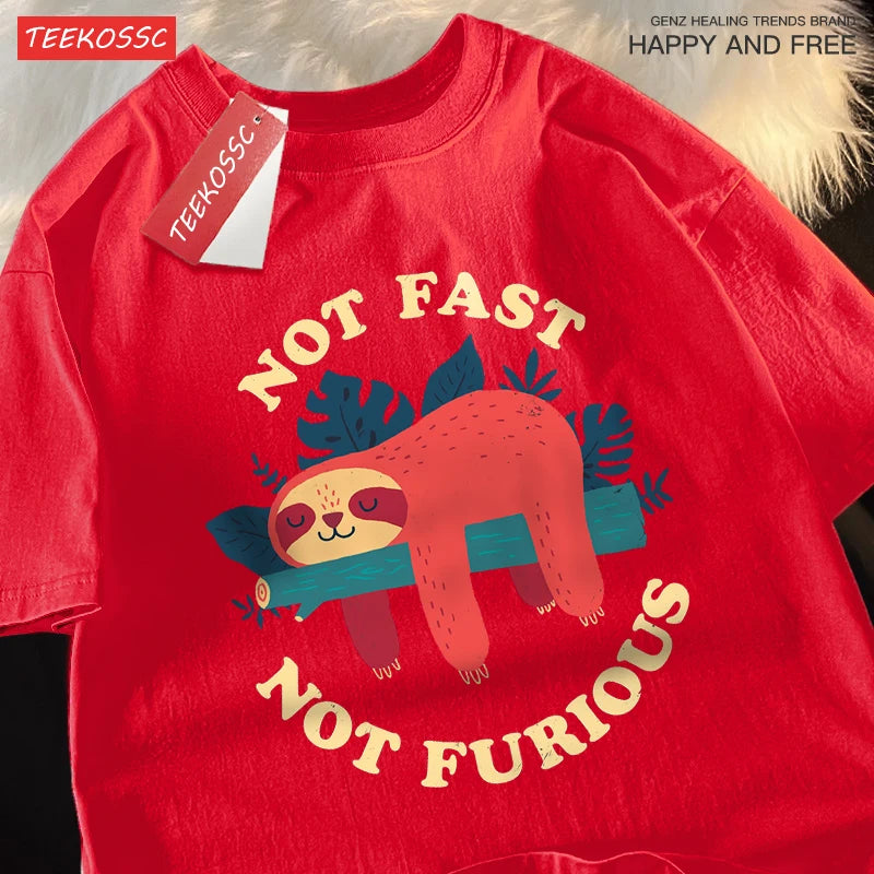 "Not Fast, Not Furious" Premium Shirt – 100% Cotton & Funny Sloth Design (Oversize) T-Shirts - CheapSeasons