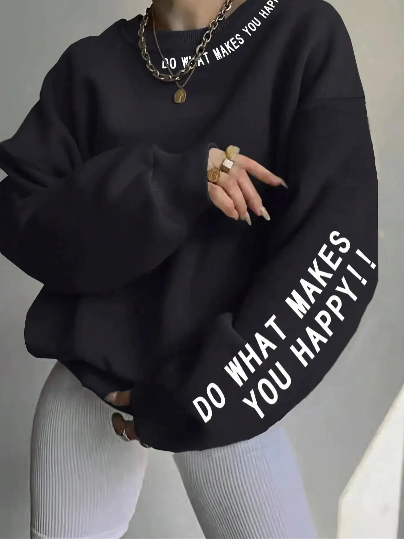 "Do What Makes You Happy" Oversized Sweatshirt – Fluffy Fleece Sweater for Positive Vibes - CheapSeasons