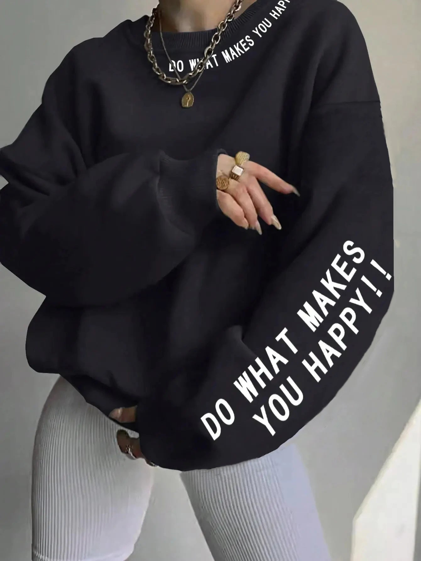 "Do What Makes You Happy" Oversized Sweatshirt – Fluffy Fleece Sweater for Positive Vibes - CheapSeasons