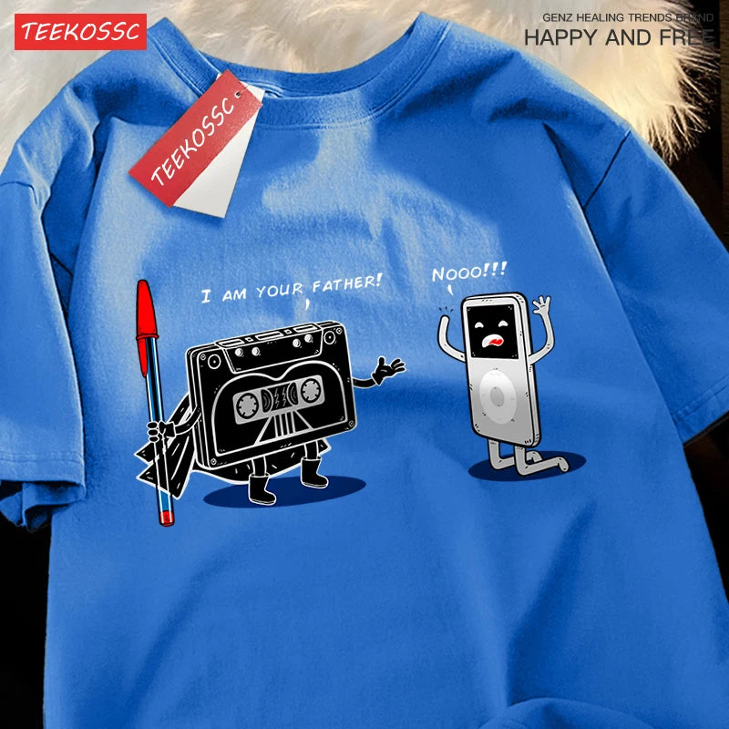 Fun Cassette Tape I Am Your Father Male Clothes Hip Hop Oversize T-Shirts Summer Casual Short Sleeve Cotton Loose Street T Shirt - CheapSeasons