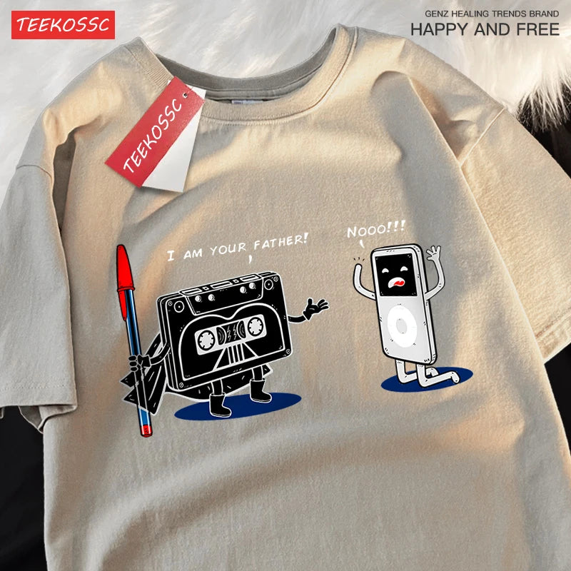 Fun Cassette Tape I Am Your Father Male Clothes Hip Hop Oversize T-Shirts Summer Casual Short Sleeve Cotton Loose Street T Shirt - CheapSeasons