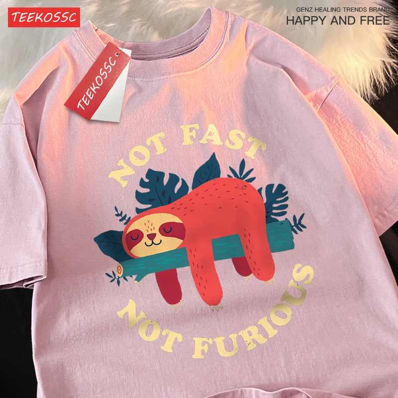 "Not Fast, Not Furious" Premium Shirt – 100% Cotton & Funny Sloth Design (Oversize) T-Shirts - CheapSeasons