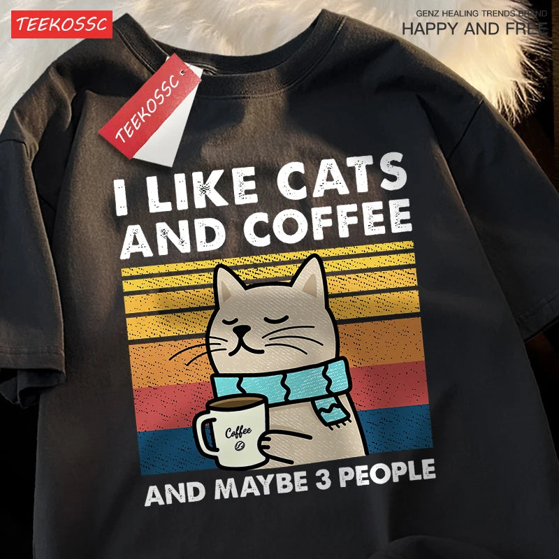 I Like Cats And Coffee Men Women T-Shirt Cotton - CheapSeasons