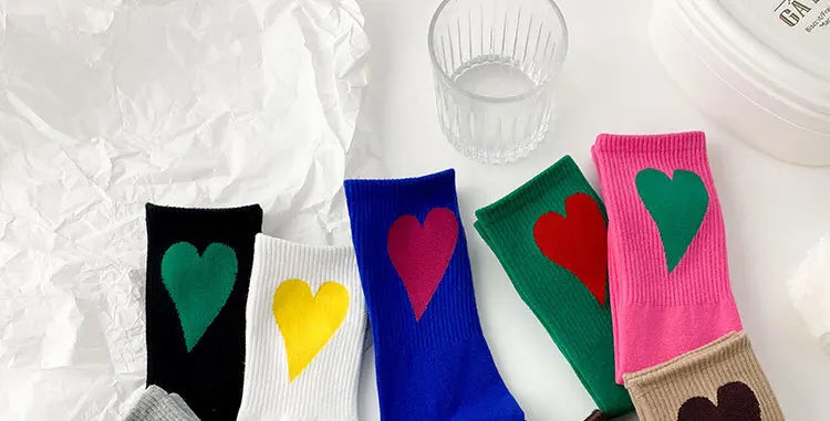 Organic cotton socks “Spread Love” – vibrant colors with a cute heart embroidery - CheapSeasons