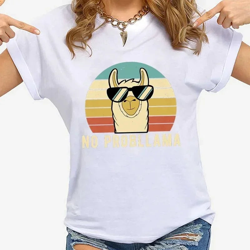 Junior “No Prob-Lama” Shirt – Casual short-sleeved top with a cute llama patch - CheapSeasons
