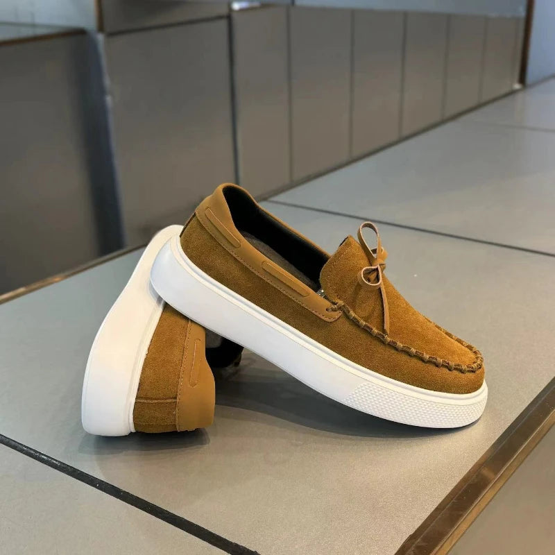 Retro Suede Leather shoes Men's Loafers Slip