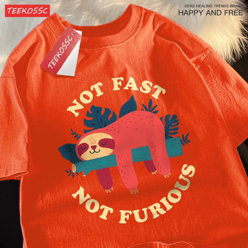 "Not Fast, Not Furious" Premium Shirt – 100% Cotton & Funny Sloth Design (Oversize) T-Shirts - CheapSeasons