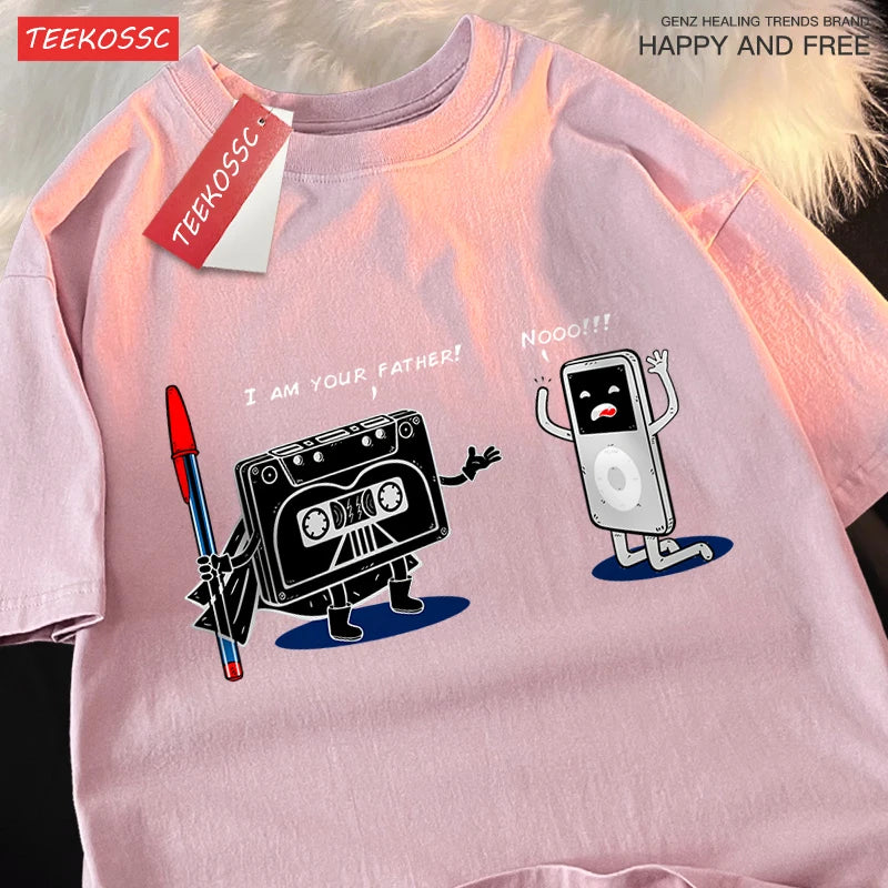 Fun Cassette Tape I Am Your Father Male Clothes Hip Hop Oversize T-Shirts Summer Casual Short Sleeve Cotton Loose Street T Shirt - CheapSeasons