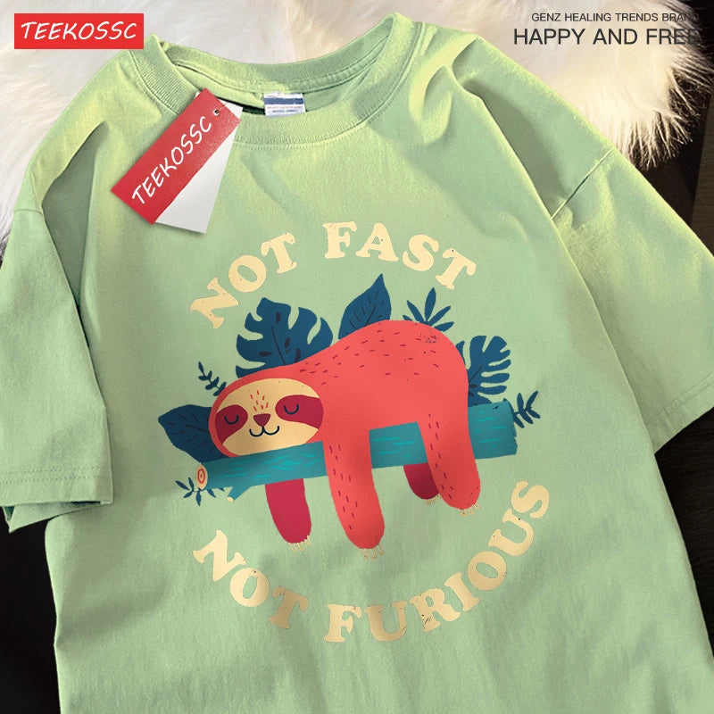 "Not Fast, Not Furious" Premium Shirt – 100% Cotton & Funny Sloth Design (Oversize) T-Shirts - CheapSeasons