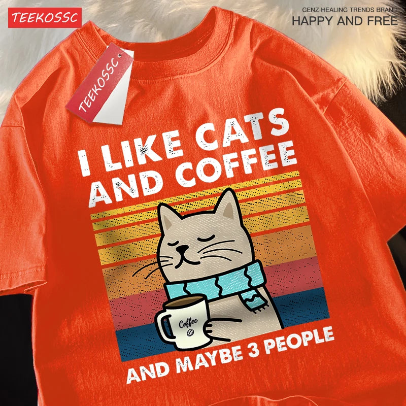 I Like Cats And Coffee Men Women T-Shirt Cotton - CheapSeasons