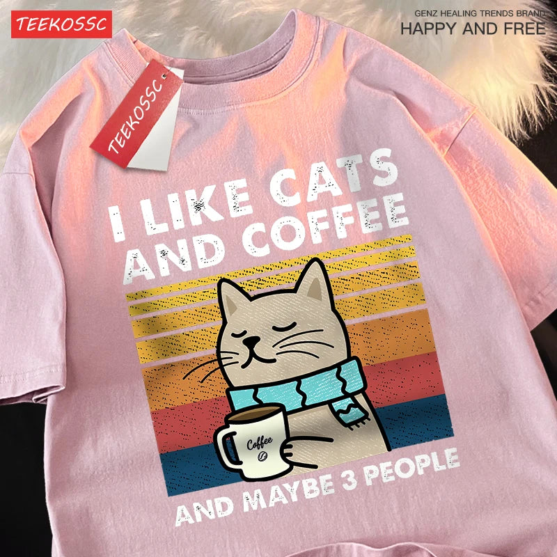 I Like Cats And Coffee Men Women T-Shirt Cotton - CheapSeasons