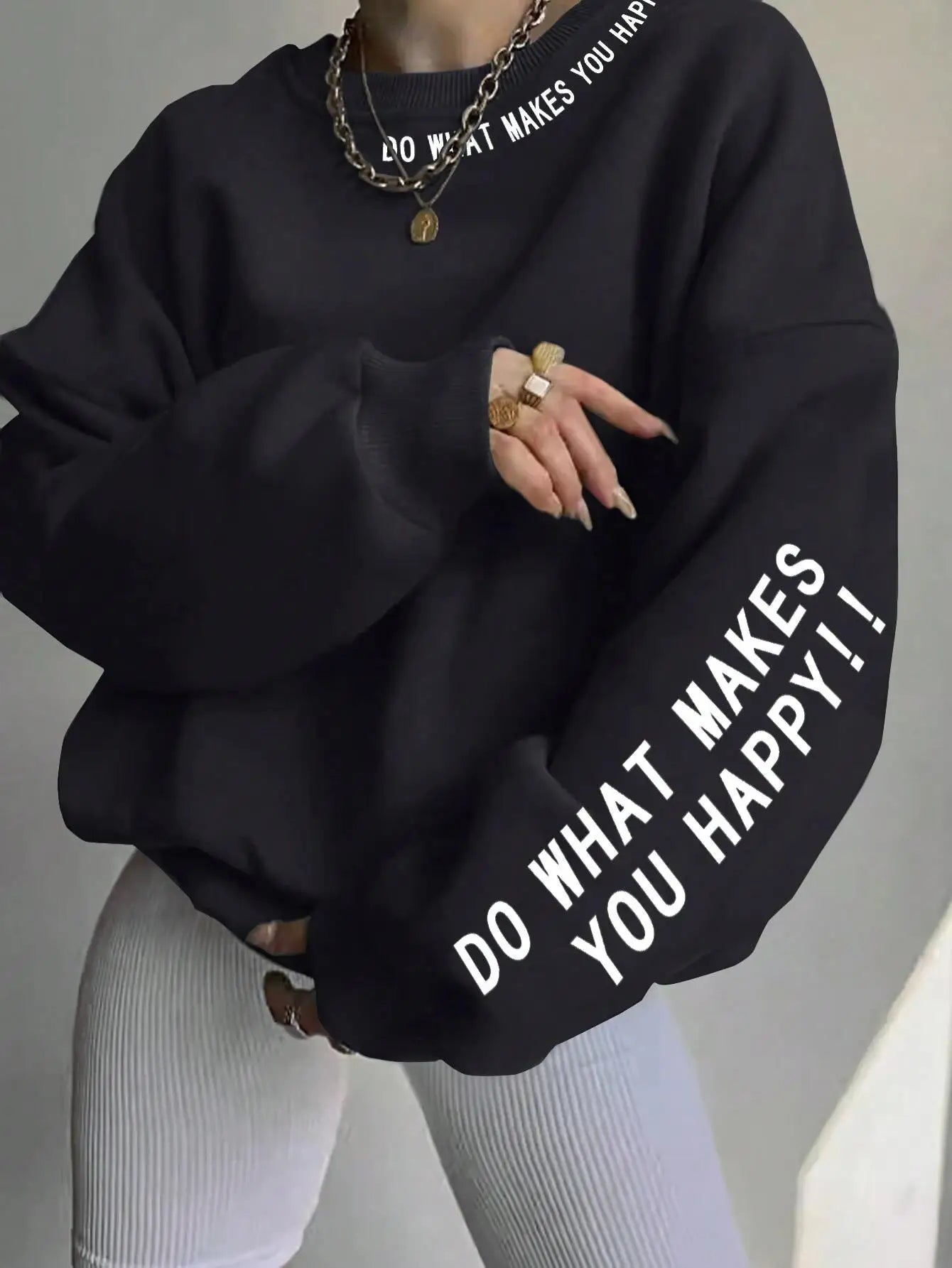 "Do What Makes You Happy" Oversized Sweatshirt – Fluffy Fleece Sweater for Positive Vibes - CheapSeasons