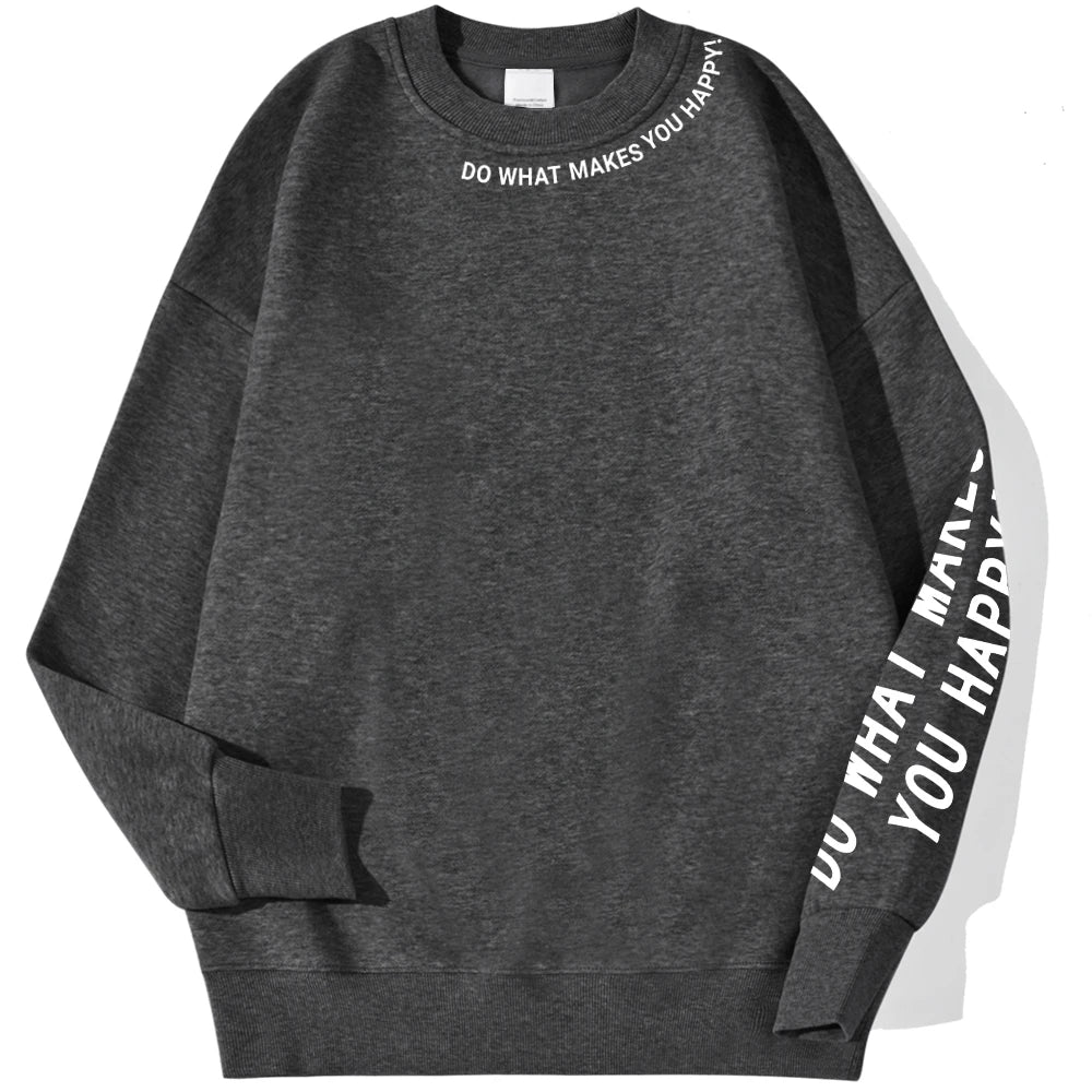"Do What Makes You Happy" Oversized Sweatshirt – Fluffy Fleece Sweater for Positive Vibes - CheapSeasons