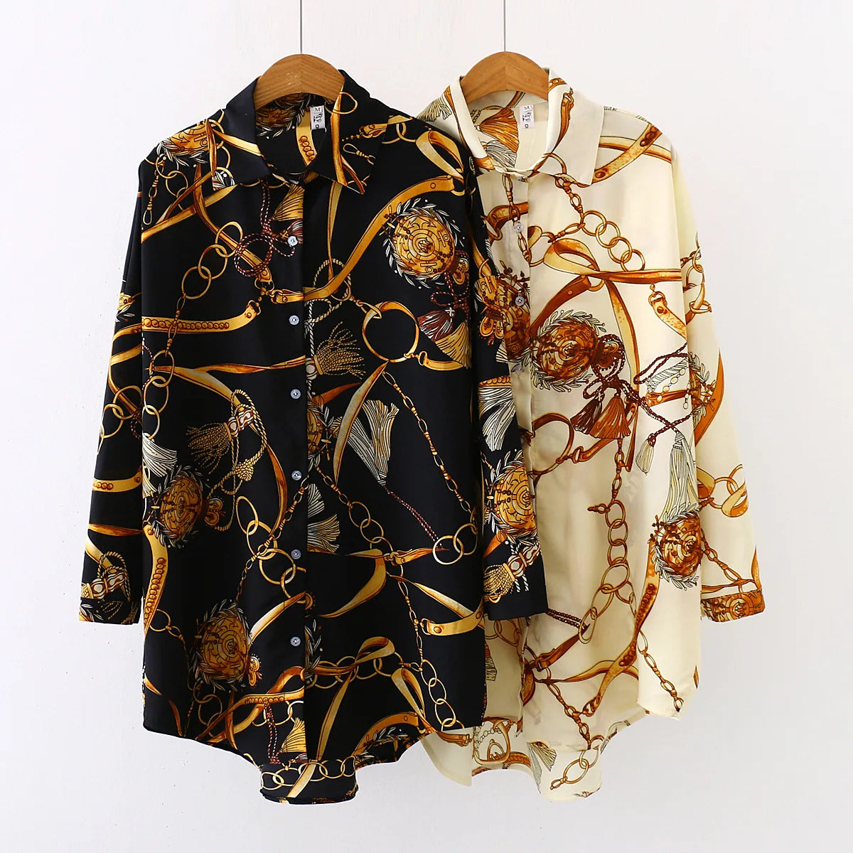 Luxury long shirt in baroque style – Elegant silk-cotton blouse with geometric print - CheapSeasons