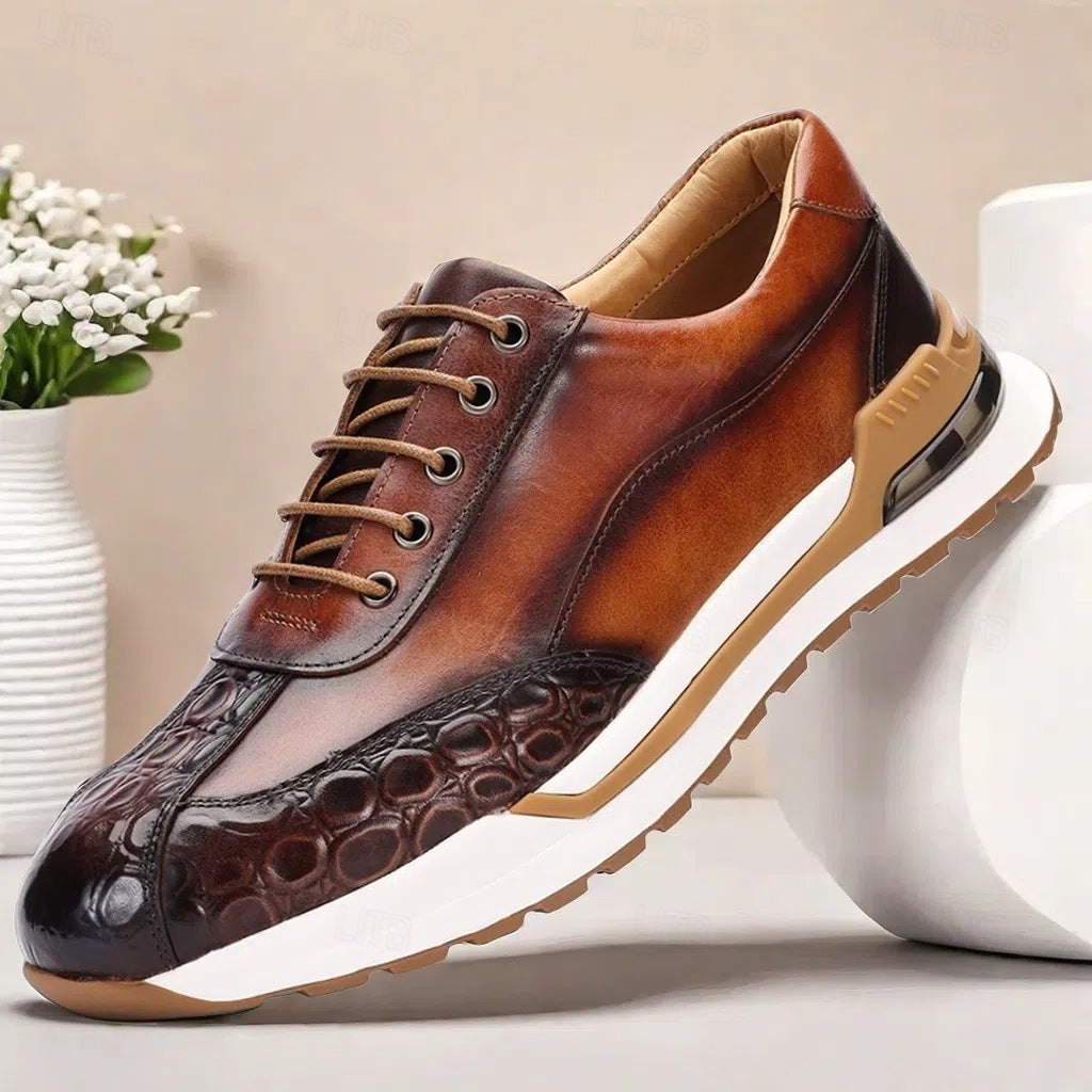 Luxuriöser Herren-Vollnarbenleder-Sneaker mit Krokodilprägung von CheapSeasons, mit elegantem Design und strukturierter Lederoberfläche.