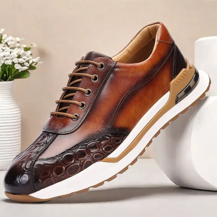 Luxuriöser Herren-Vollnarbenleder-Sneaker mit Krokodilprägung von CheapSeasons, mit elegantem Design und strukturierter Lederoberfläche.