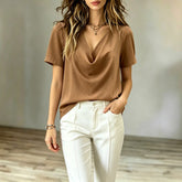 Elegantes Damen Chiffon-Kurzarmtop mit V-Ausschnitt in verschiedenen Farben wie Marineblau und Dunkelrot – figurschmeichelnde Bluse bis Größe 3XL.