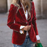 Velvet Elegance blazer by CheapSeasons, featuring a stylish tailored fit with rich velvet fabric and classic design.