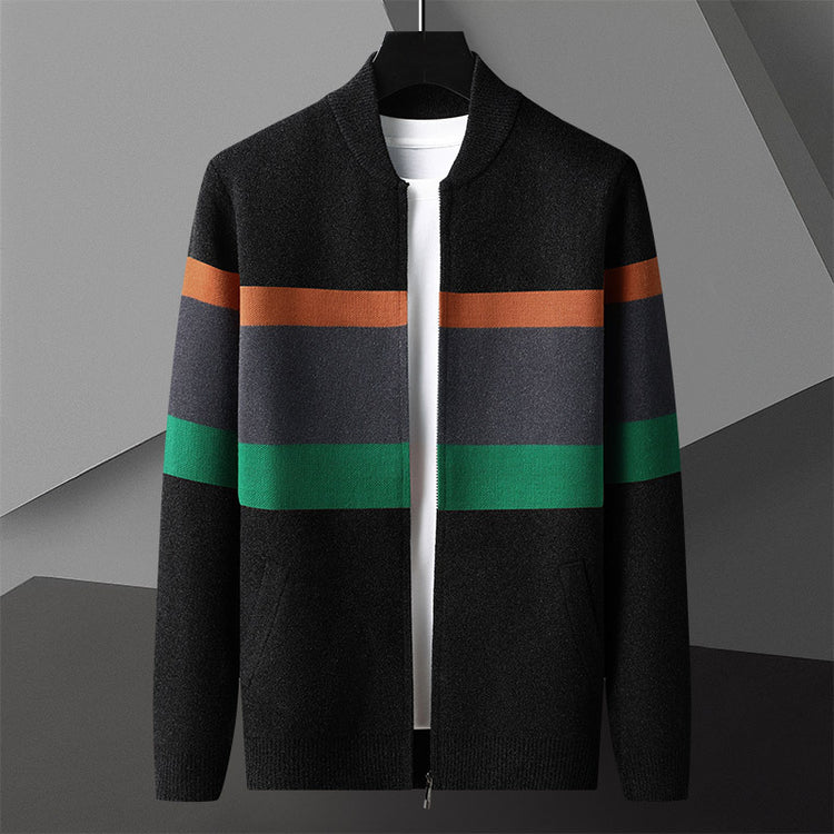 Modern striped bomber cardigan by CheapSeasons, featuring a stylish layered look perfect for urban fashion.