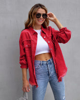 Vintage CheapSeasons oversized shacket in classic style, showcasing its relaxed fit and casual, trendy design.