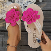 CheapSeasons Blumen-Slides with large fabric flower, open-toe sandals featuring a decorative flower detail on the straps.