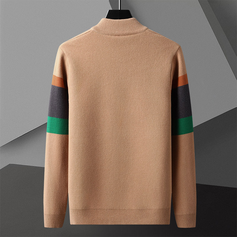 Modern striped bomber cardigan by CheapSeasons, showcasing urban style with layered knit fabric and a relaxed fit.