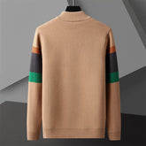 Modern striped bomber cardigan by CheapSeasons, showcasing urban style with layered knit fabric and a relaxed fit.