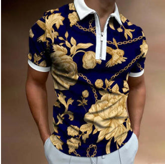 Men's Zip Polo Shirt "Retro-Modern" by CheapSeasons featuring vertical stripes and a slim fit design.