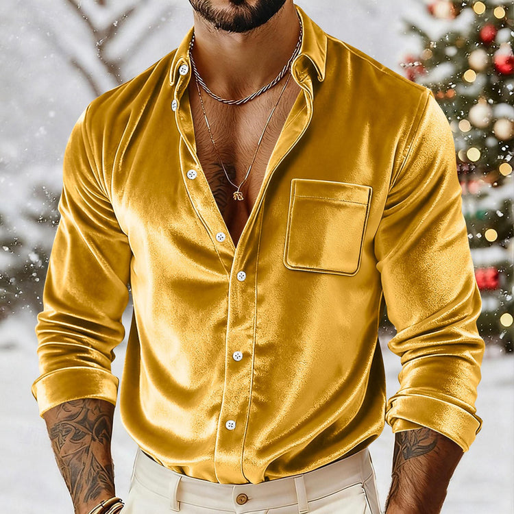 Gold velvet T-shirt by CheapSeasons, featuring a modern statement design, shown on a mannequin with a sleek fit.