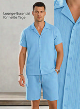 Light beige Riviera linen resort set by CheapSeasons, featuring a relaxed fit with a V-neck top and matching wide-leg pants.